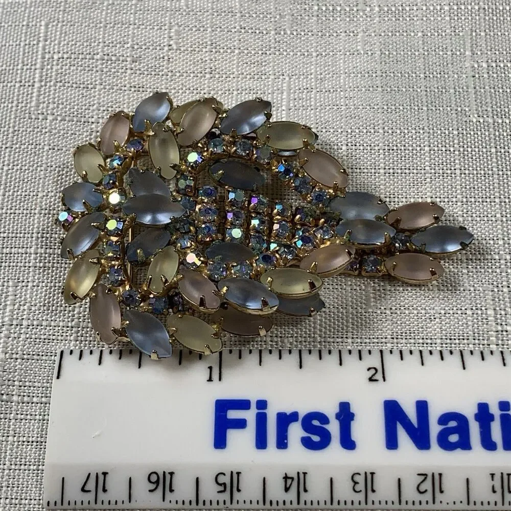 Vintage Brooch Frosted Pastel Navette AB Rhinestones Statement Layered
